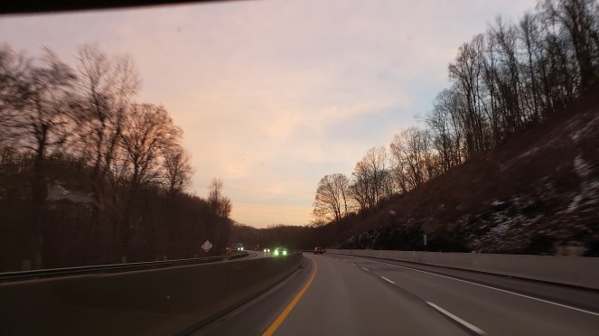 Sunset on the road. 